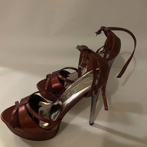 Metallic Strappy Platform Heels